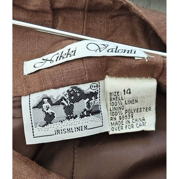 100% Irish Linen Brown Cropped Pants Flat Front Size 14 Lagenlook Minimalistic - Picture 8 of 8